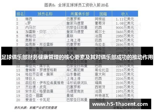 足球俱乐部财务健康管理的核心要素及其对俱乐部成功的推动作用