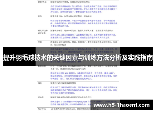 提升羽毛球技术的关键因素与训练方法分析及实践指南